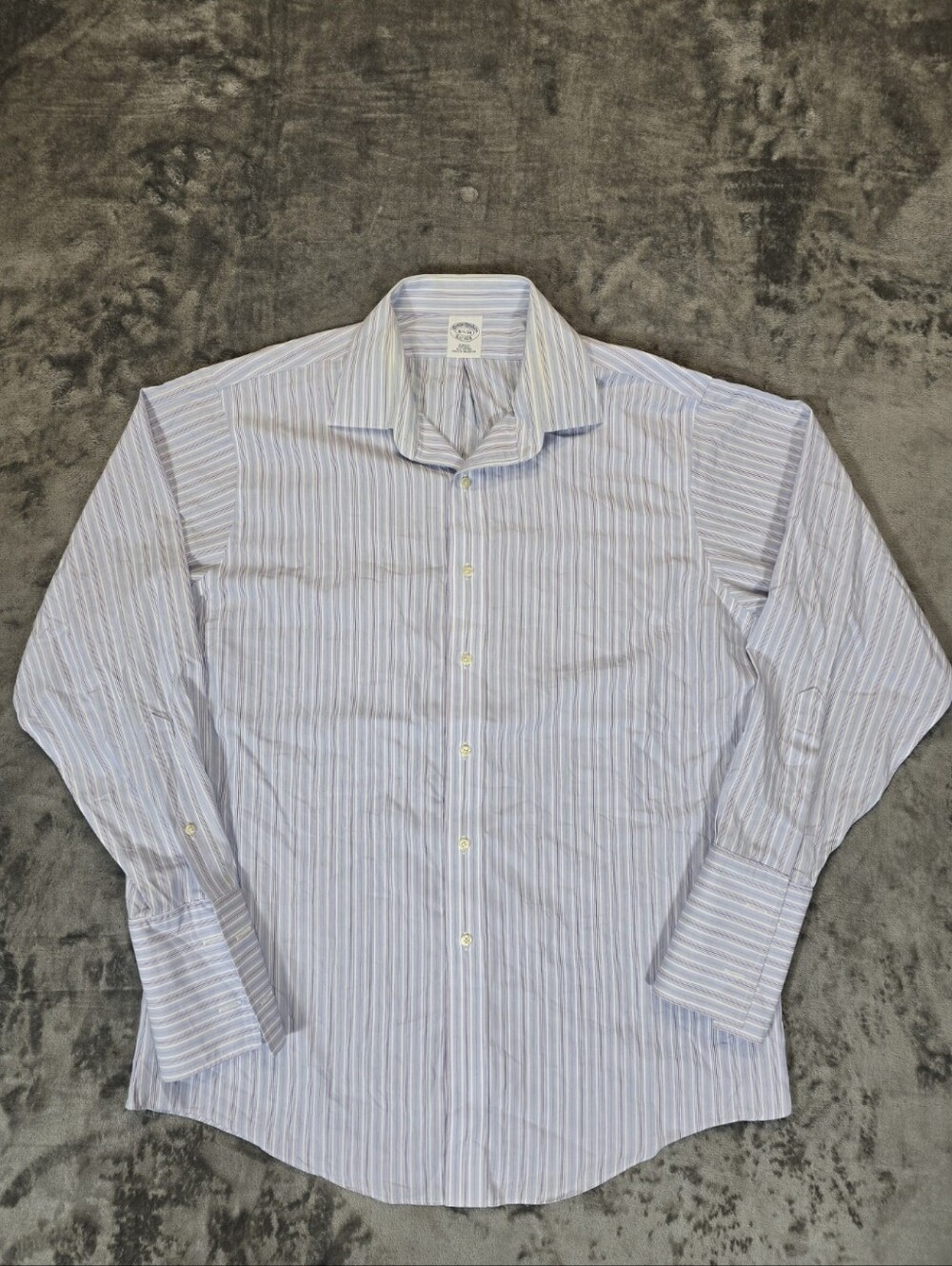 Brooks Brothers Slim Fit Non Iron Purple Stripe French Cuff Button Up Sz 16 1/2